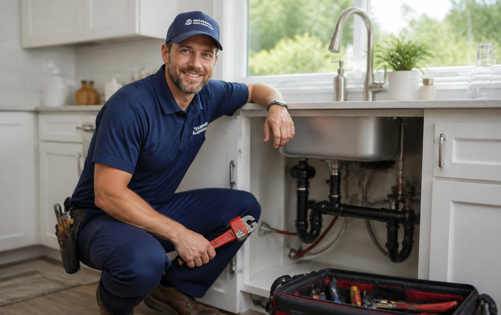 Licensed Mission emergency plumber repairing a kitchen sink in a residential home